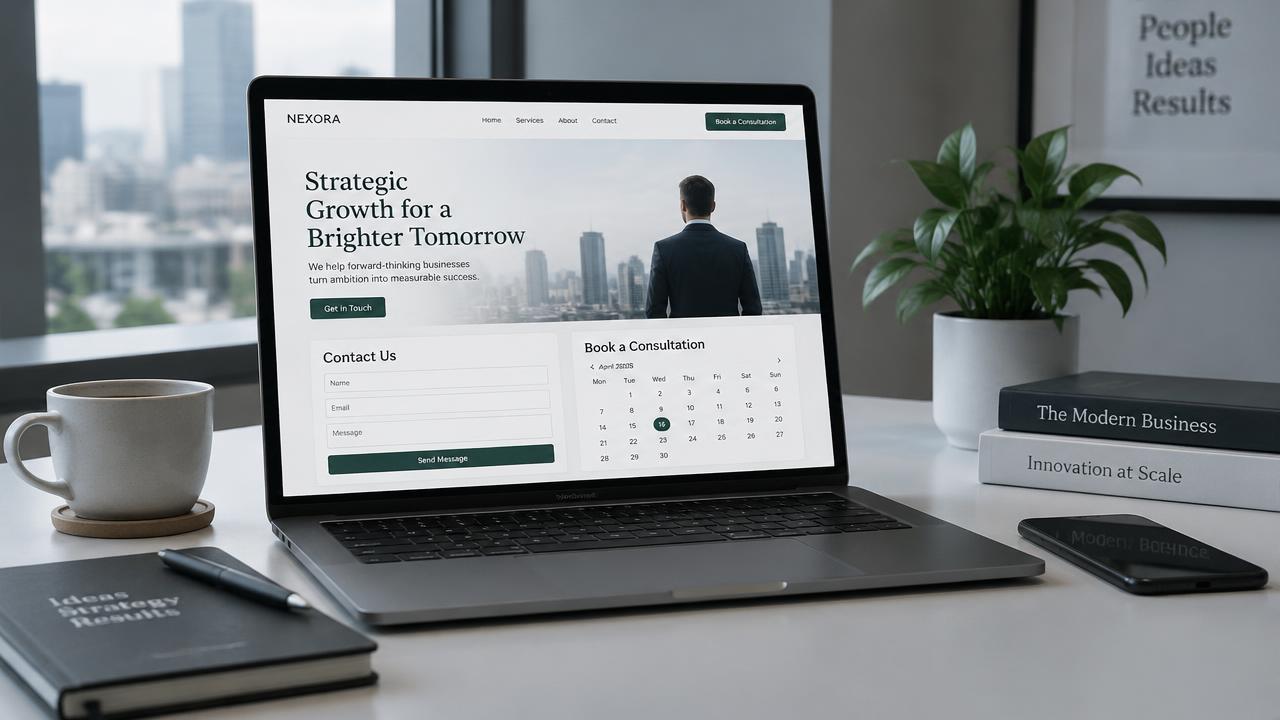 KI-generiertes Motiv: gemeinsame Abstimmung einer Website mit Anfrageformular und Kalender